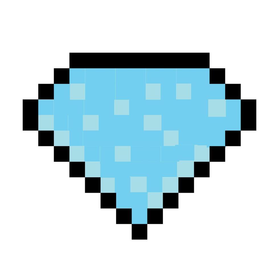 Pixel art blue diamond with a retro gaming style and collectible item design. Game interface, pixelated life bar and menu button. Button 8 bit pixel vector