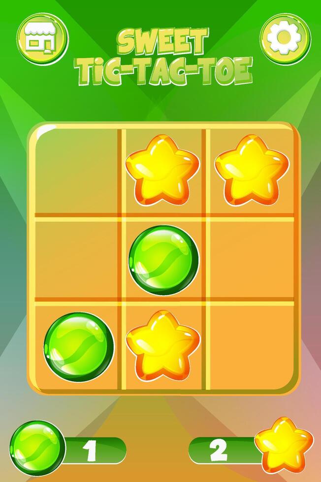 Tic-Tac-Toe in Sweet style, UI game with cursor arrow. cartoon strategy game noughts and crosses. Board logic game for your mobile game development UI. vector