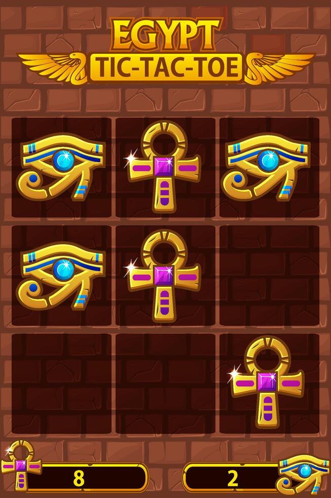 TIC TAC TOE UI in Egyptian themed. Board logic game for your game development UI. strategy game noughts and crosses vector