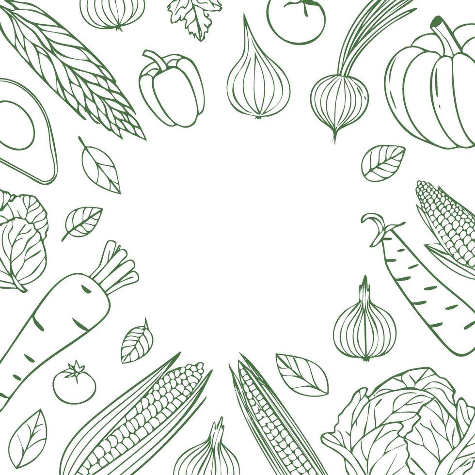 green line art vegetables illustration with copy space vector