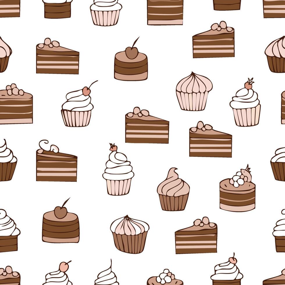chocolate cakes and muffins pattern vector