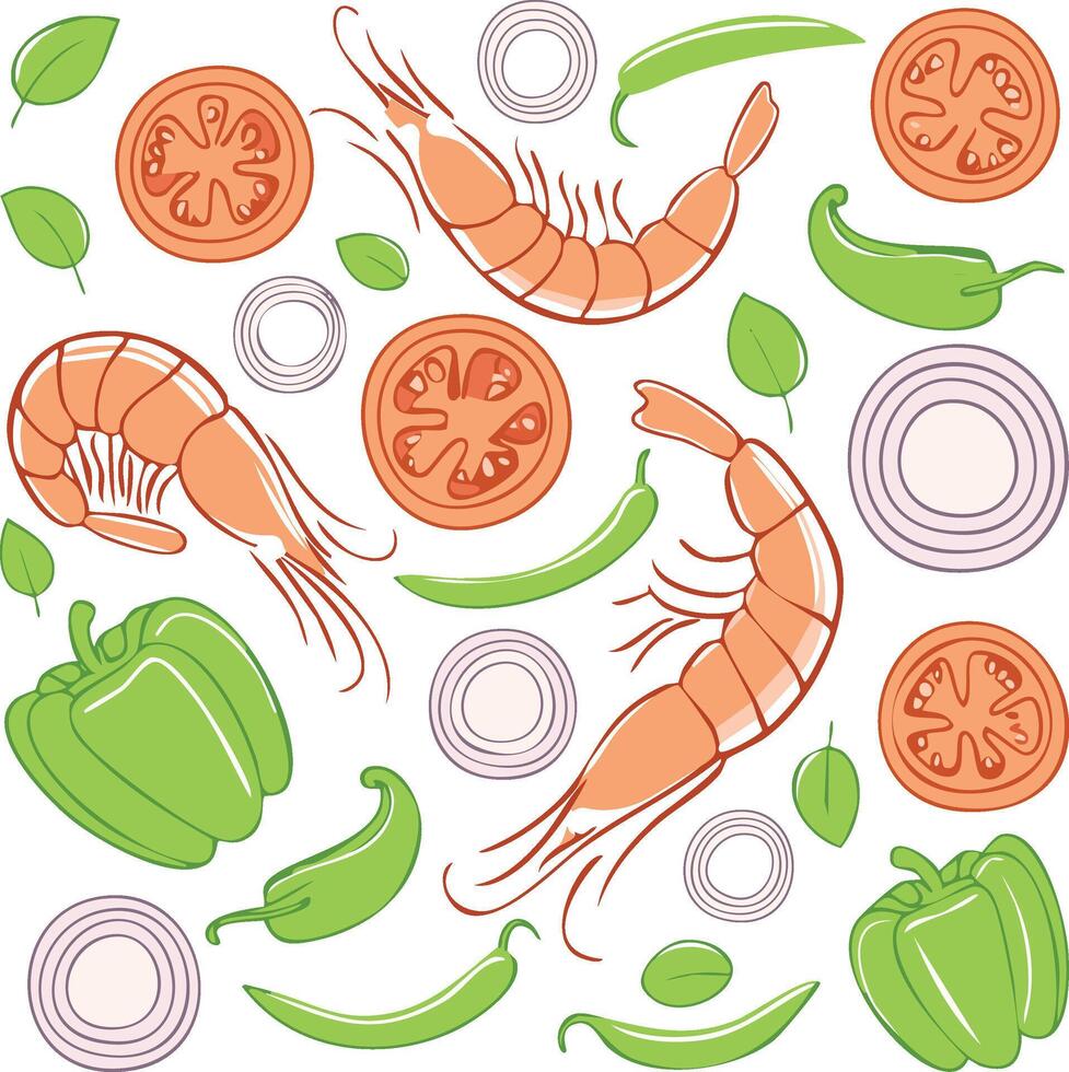 lobster and cooking ingredients pattern vector