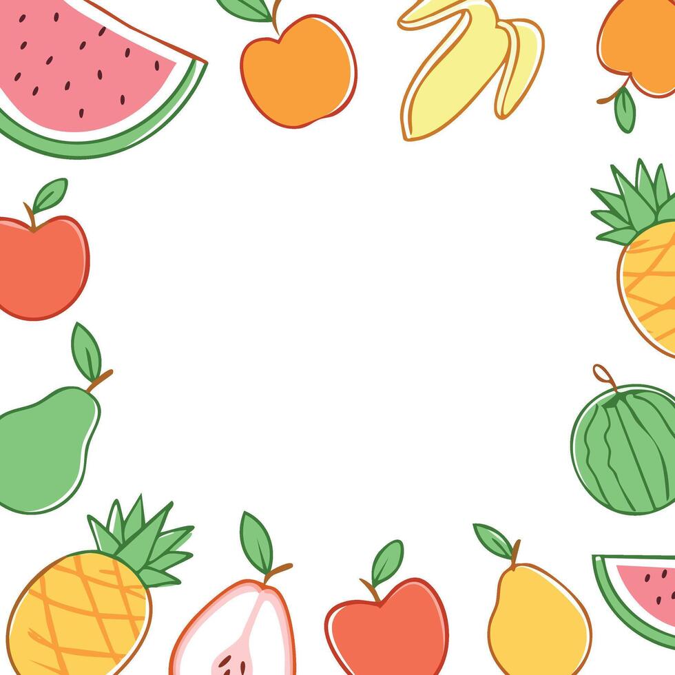 various colorful fruits with copy space in middle vector
