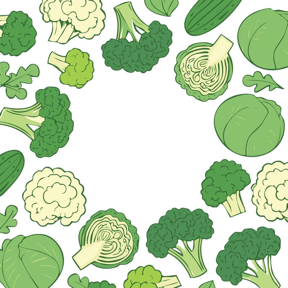 broccoli, cabbage, and cauliflower pattern with copy space vector