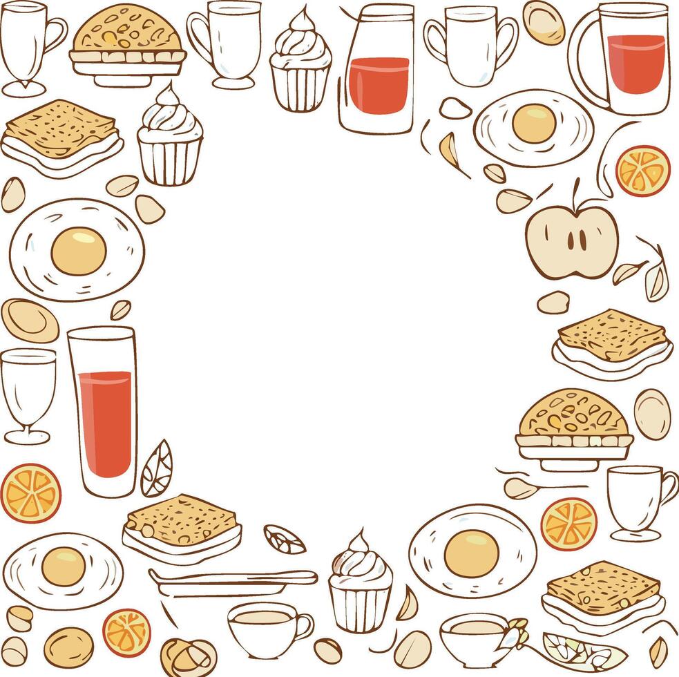breakfast doodle pattern with copy space vector