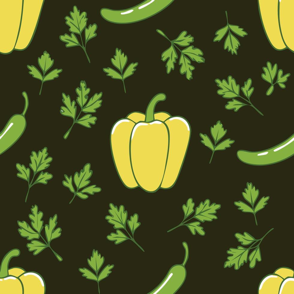 yellow pepper and herbs seamless pattern vector