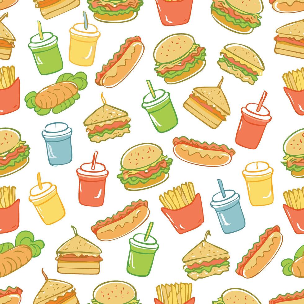 fast food seamless pattern vector