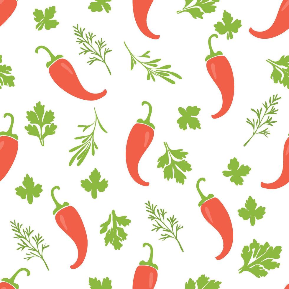 red chilli and herbs pattern vector
