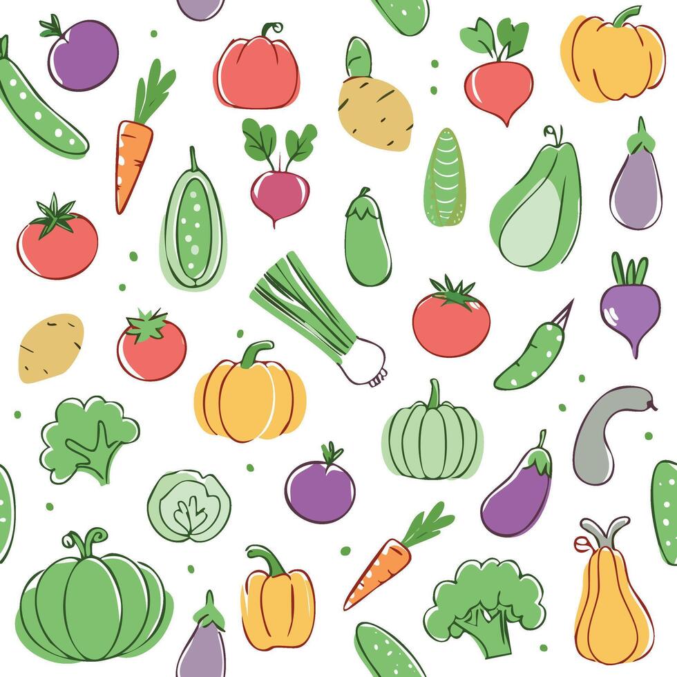 different vegetables hand drawn style seamless pattern vector