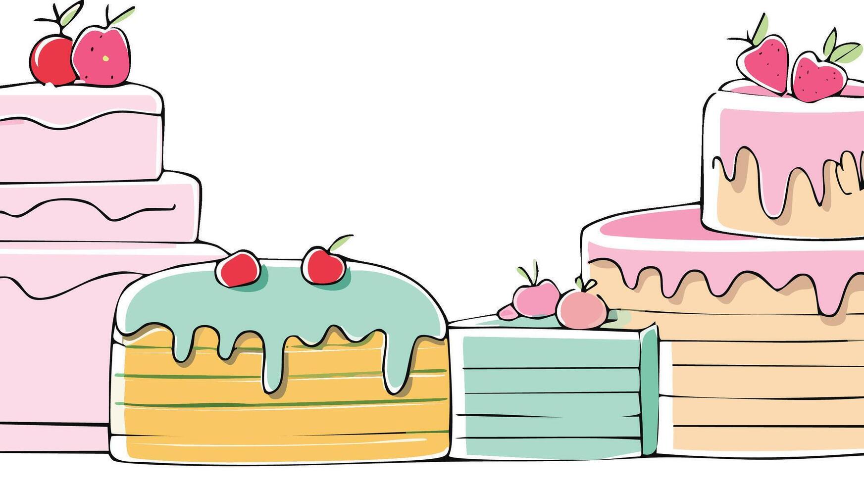 hand drawn style line art cakes with copy space white background vector