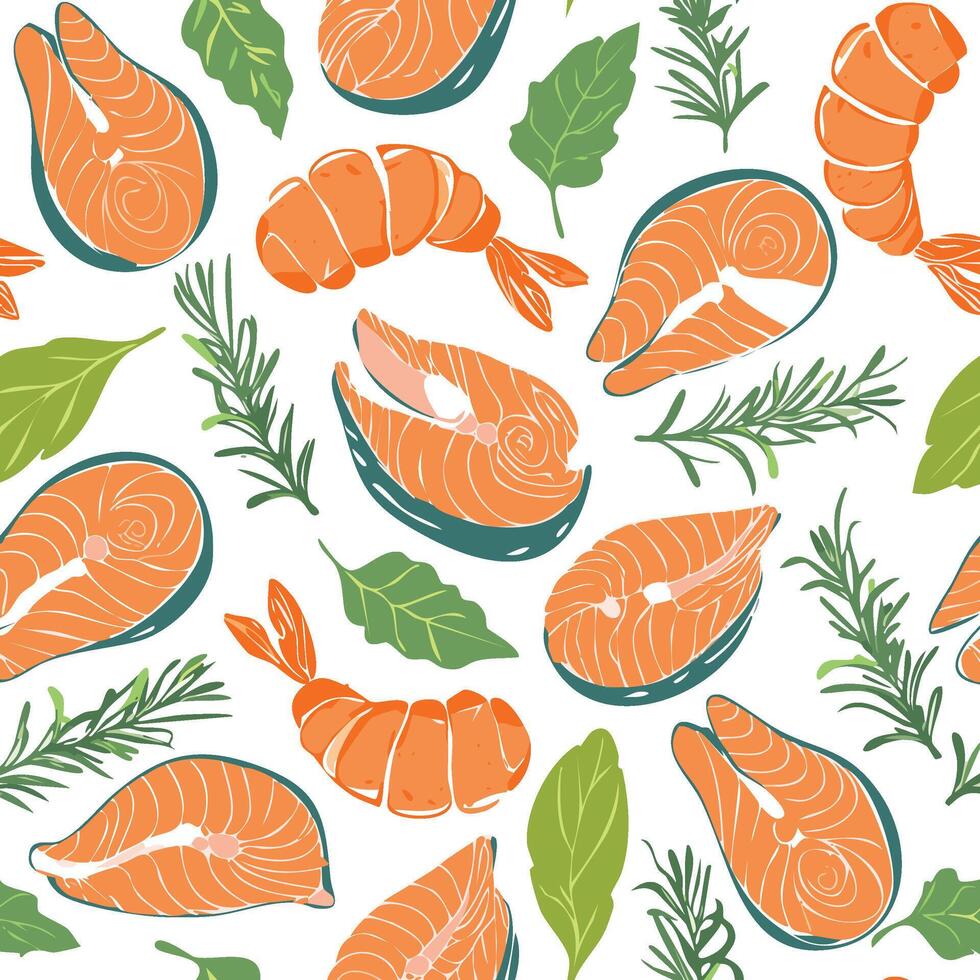 shrimp and salmon fish pattern vector