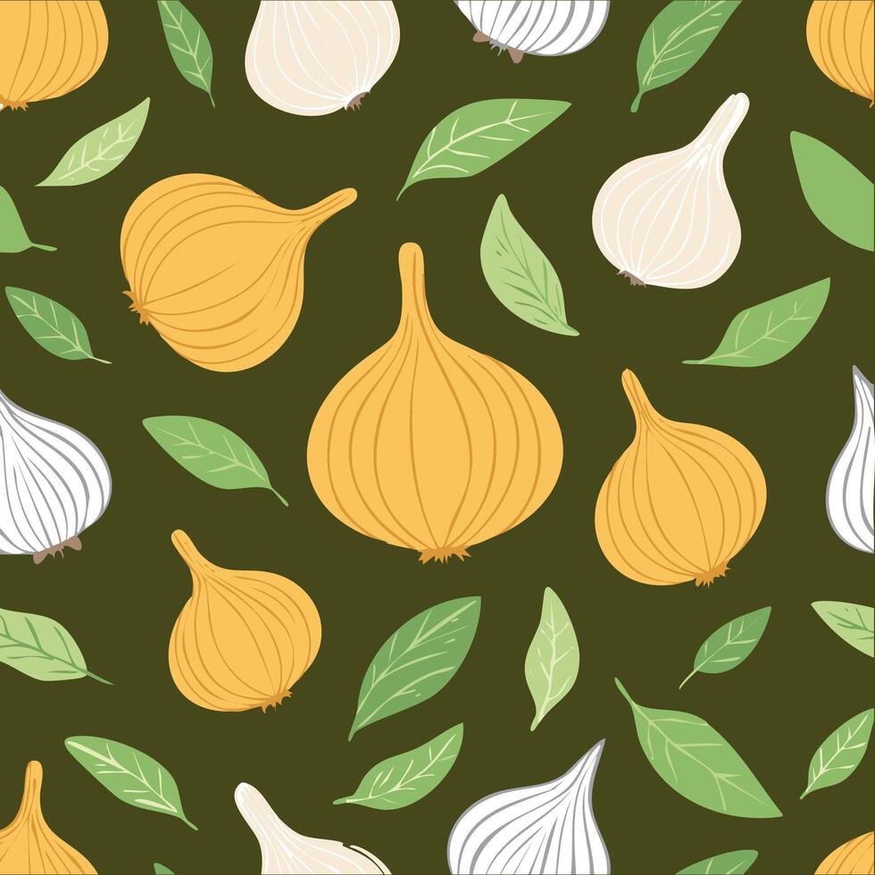 onion and garlic pattern vector