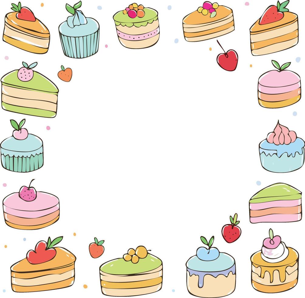 doodle cakes with copy space vector