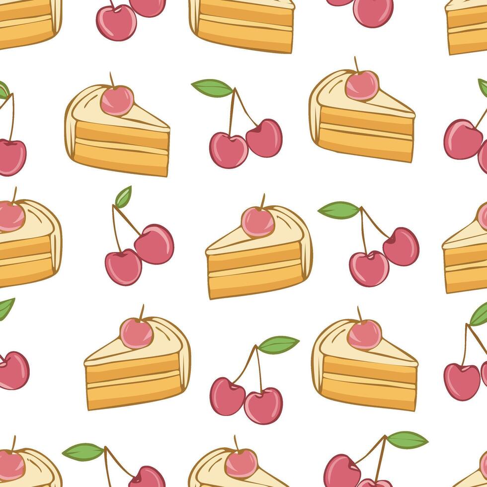 cherries and vanilla cakes pattern vector