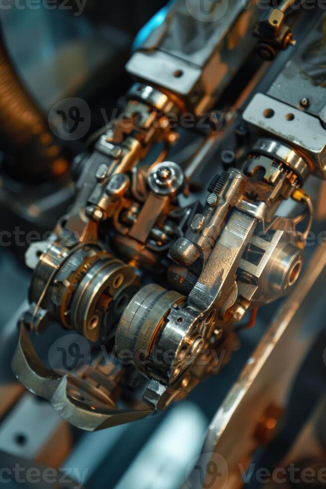 Precision Robotics in Modern Manufacturing. Macro Shot of Intricate Mechanical Parts photo