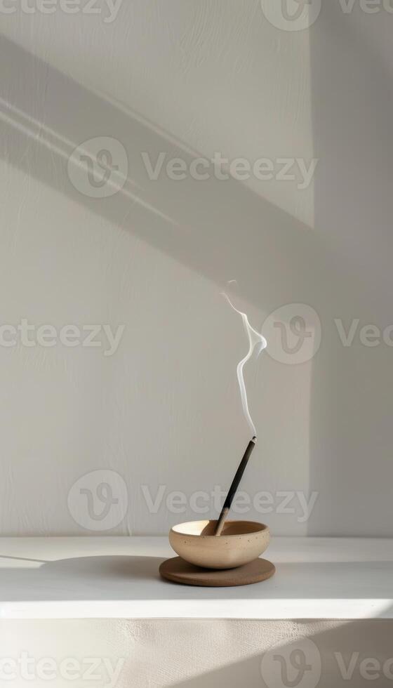 Minimalist Meditation Bowl and Incense Display for Tranquility and Simplicity in Design photo