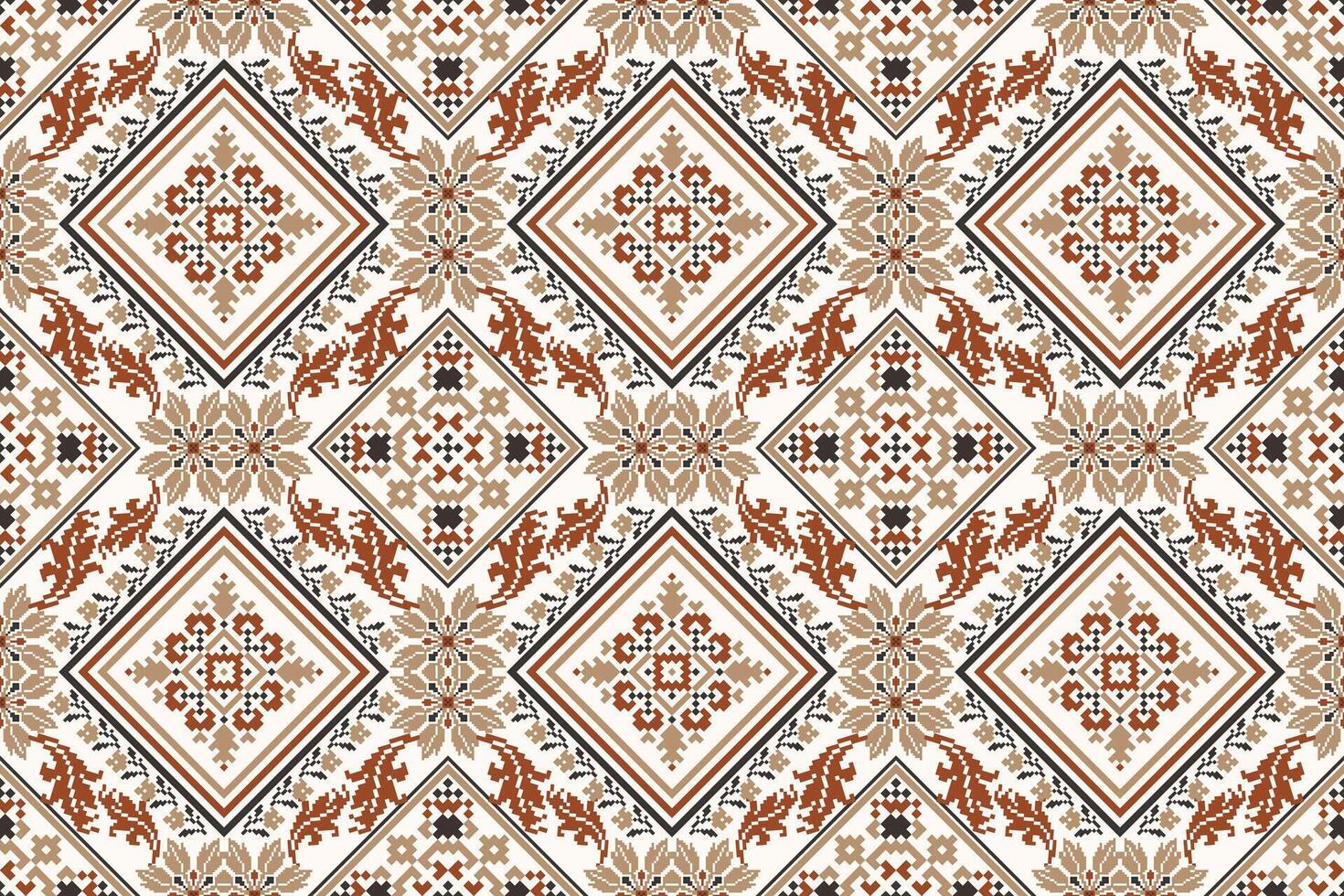 Geometric floral pattern on white background,floral cross stitch pattern vector