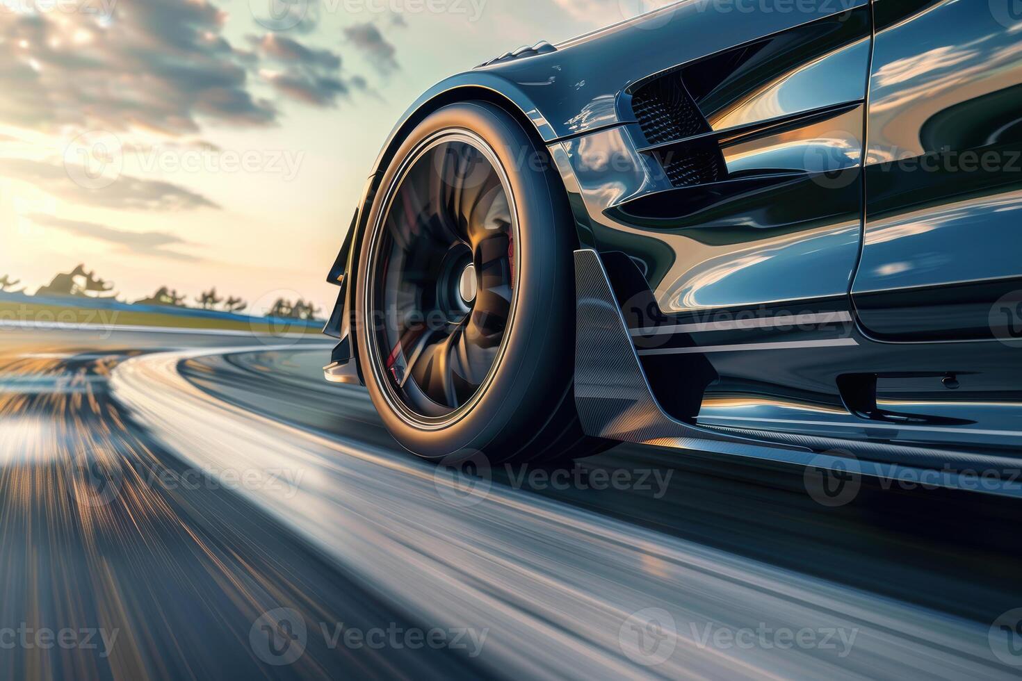 High-Performance Sports Car on Racetrack. Showcase of Speed and Precision Tires photo