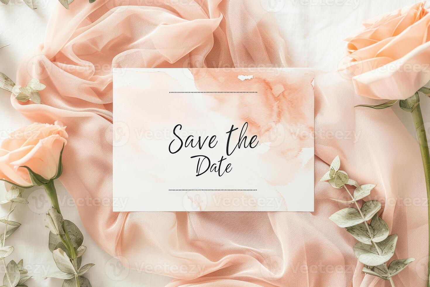 Elegant Watercolor Save the Date Card Design in Soft Peach and Cream Tones photo