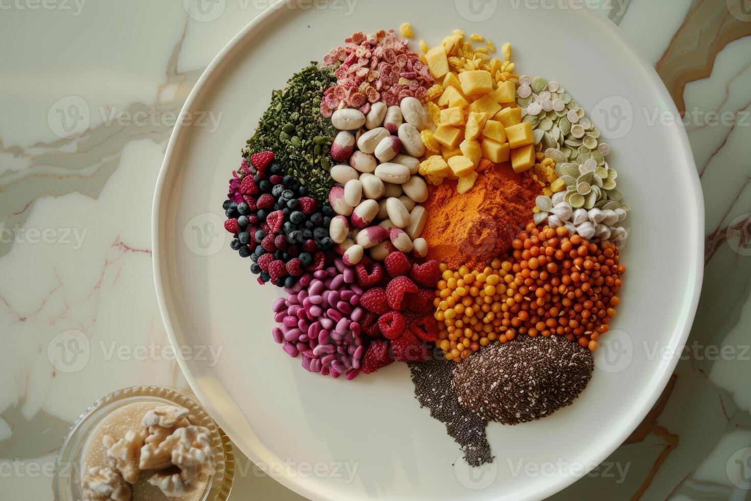 Brain-Shaped Plate with Colorful Superfoods for Health and Energy-Themed Design photo