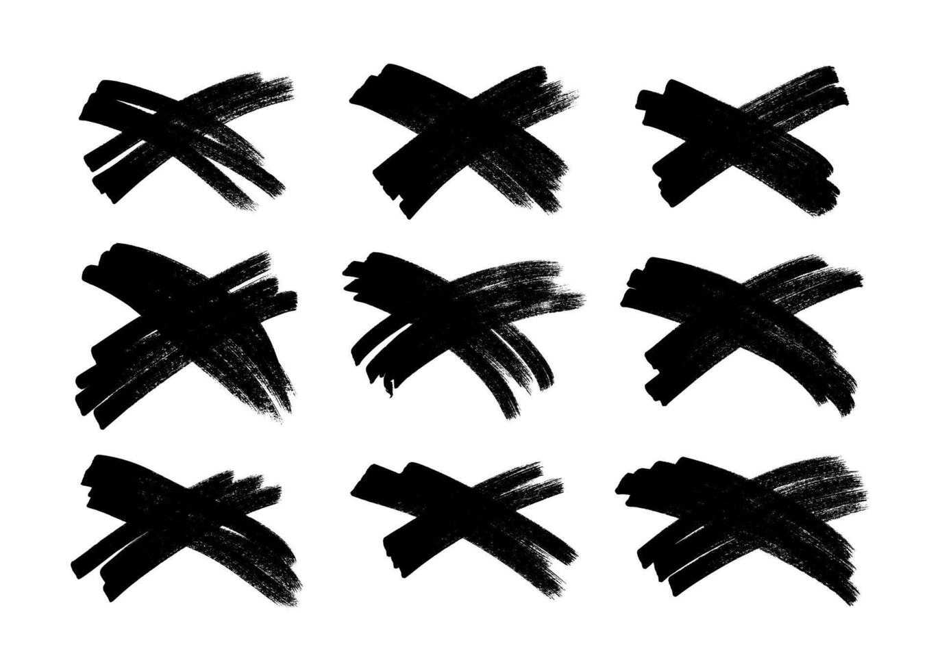 Hand drawn brush cross symbol. Big set of black sketch cross symbols on white background. illustration vector