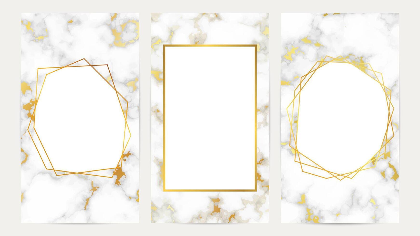 Set of golden geometric frames on texture. Luxury templates for wedding card, banner, flyer, poster, greeting. illustration vector