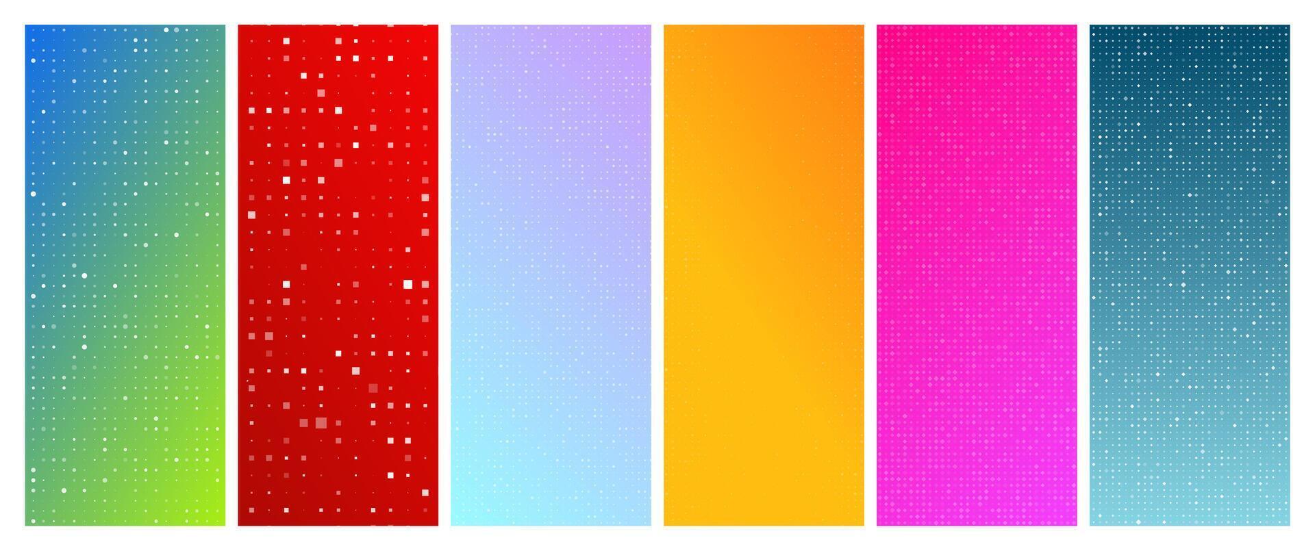 Set of six abstract gradient backgrounds with squares. Pixel backgrounds with empty space. illustration vector