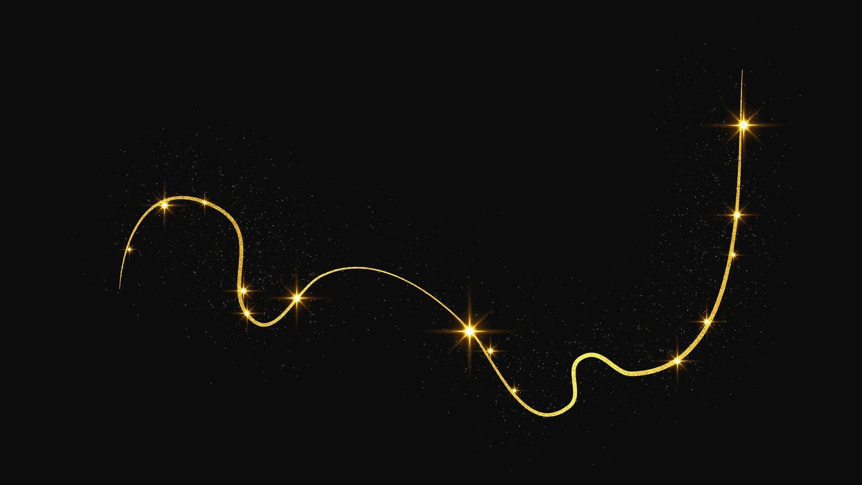 Gold glittering wave and stardust. Golden magical sparkles on dark background. illustration vector