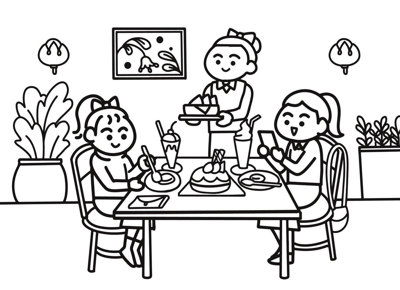 Best friends meet and greet coloring pages style. vector