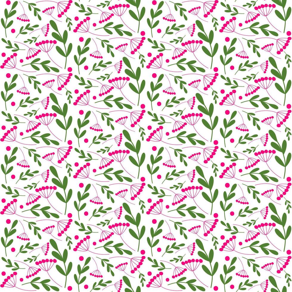 Seamless bright spring, summer or autumn floral pattern. Background with small plants, flowers, leaves. vector