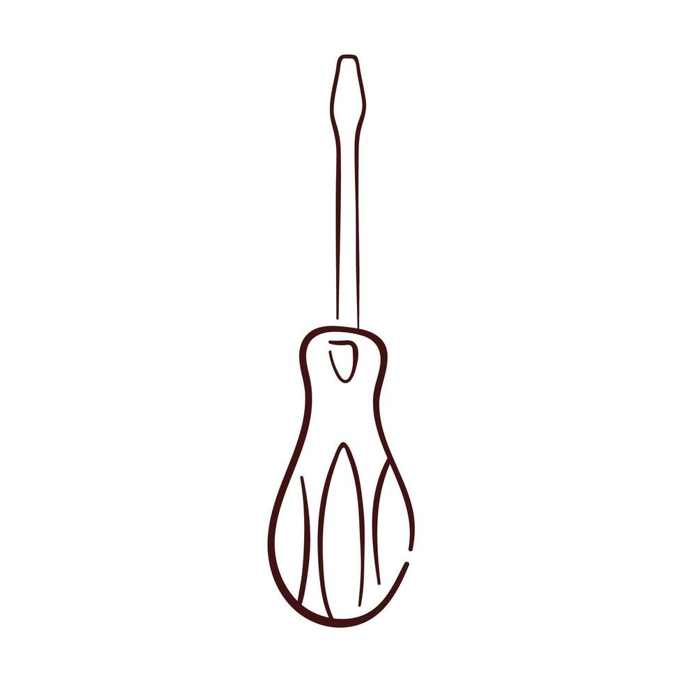 Screwdriver icon in doodle style. Hand drawn logo of repair tool for construction business. Isolated on a white background. vector