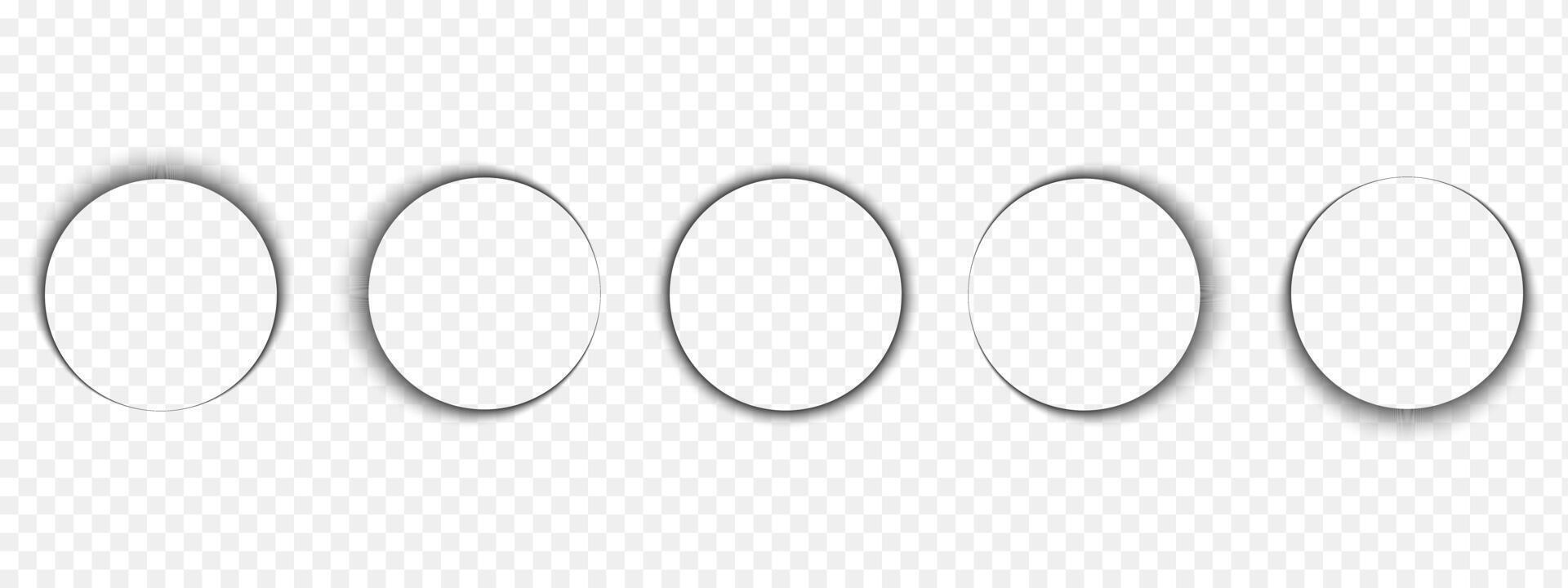 Round shadows. Circle soft overlay effect. Rounded shapes with dark gradient borders. Empty circular shades on floor, paper or page. realistic illustration vector