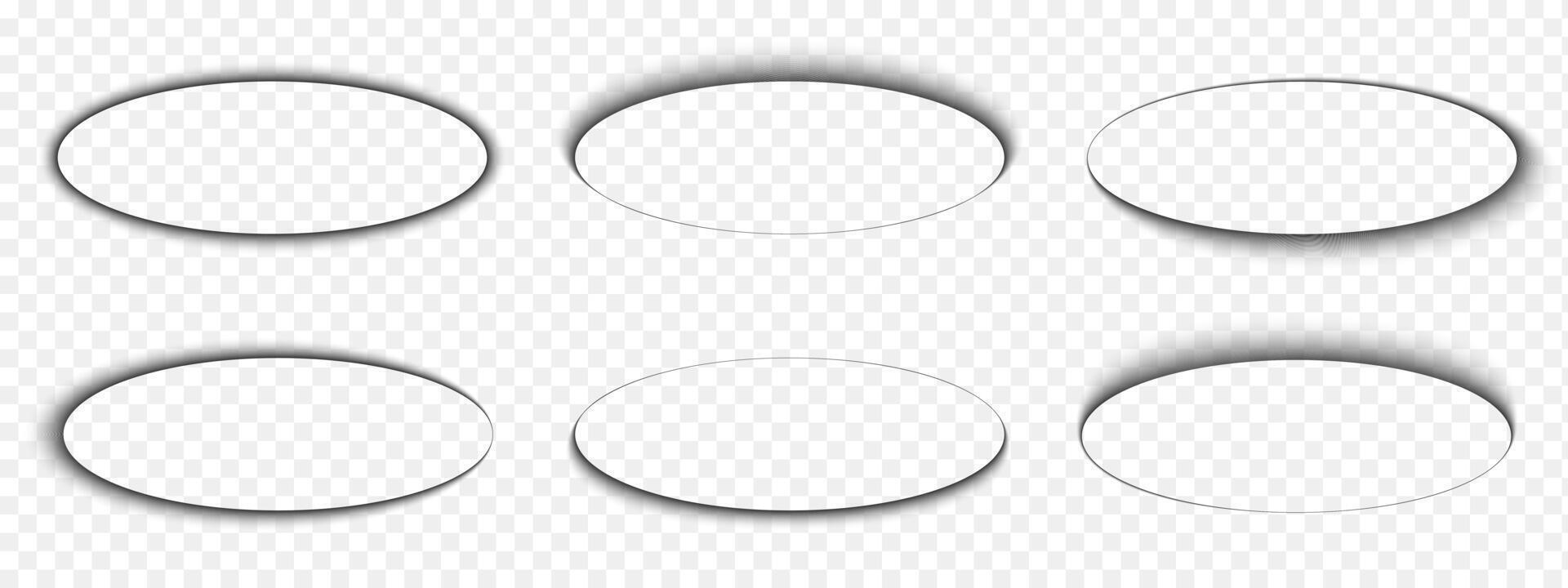 Oval shadows. Ellipse soft overlay effect. Elliptical shapes with dark gradient borders. Empty circular shades on floor, paper or page. illustration vector