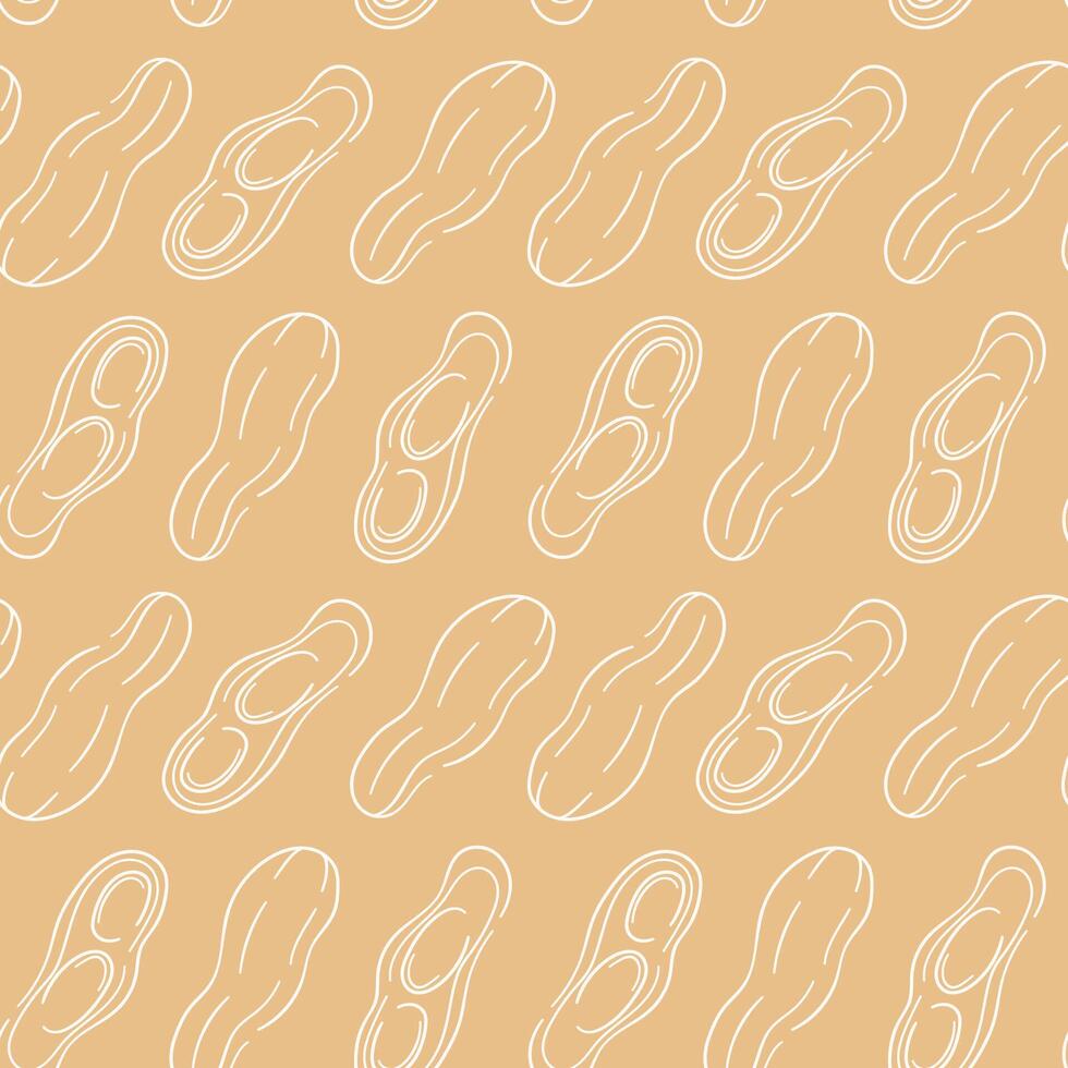 Peanut seamless pattern in line art style beige background. Design for wallpaper, wrapping paper, restaurant menu, food store, grocery. vector