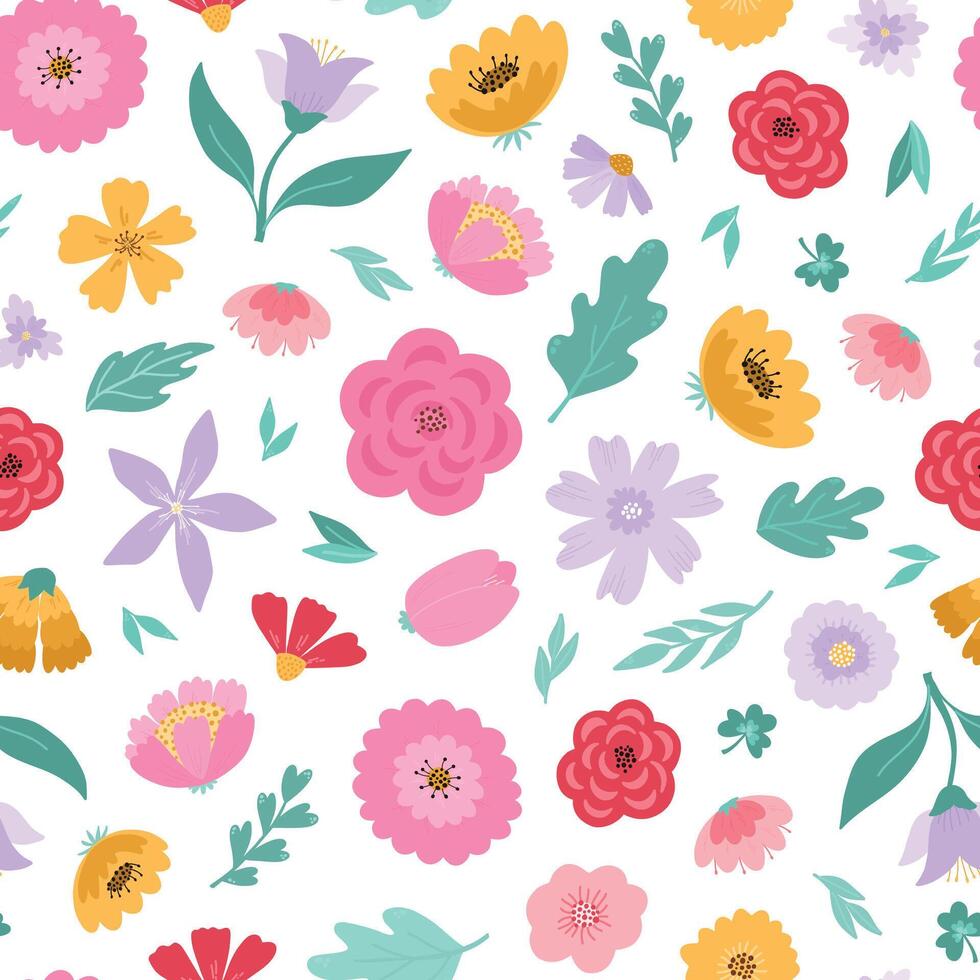 Spring flowers seamless pattern for wallpaper, scrapbooking, stationery, wrapping paper, textile prints, kids apparel, bedding, packaging, digital paper, etc. EPS 10 vector