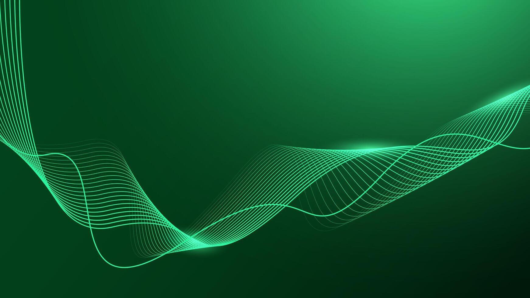 Abstract shining wave line on dark green background. Dynamic wave pattern.Futuristic technology concept. vector