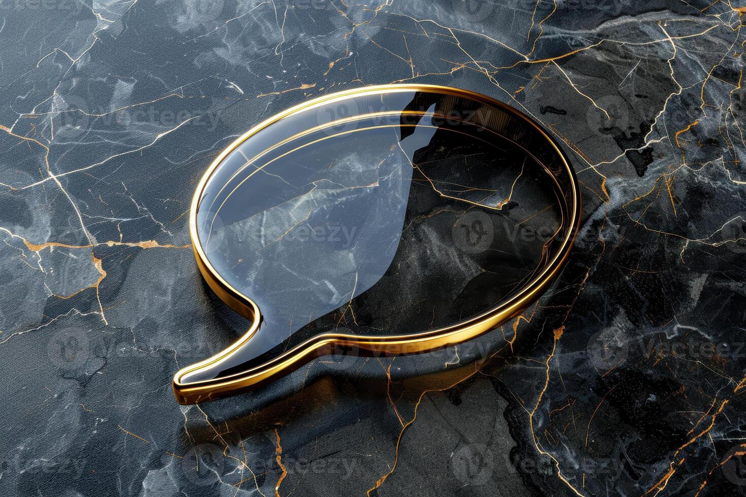 Luxurious Gold Outlined Speech Bubble on Dark Marble - Upscale Branding Design for High-End Advertising photo
