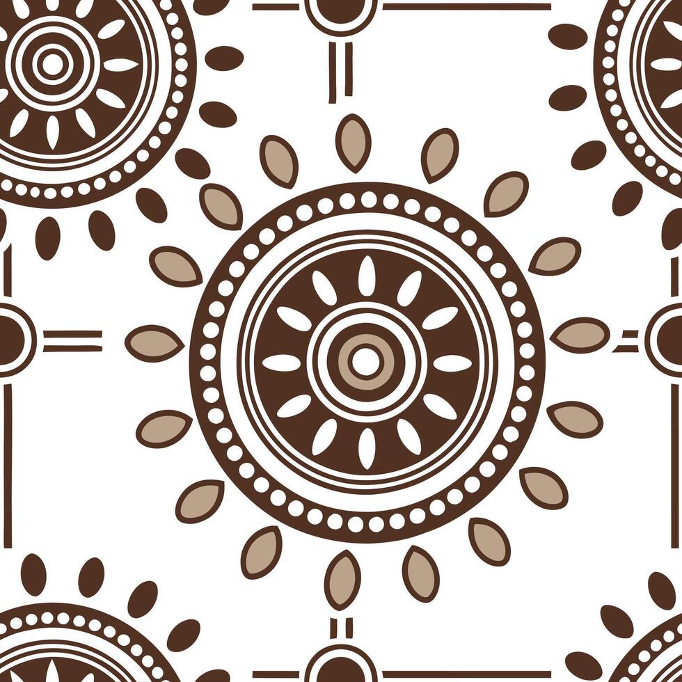 Aboriginal Dot Art seamless tile pattern with earthy tones and traditional motifs for authentic decor Clean vector