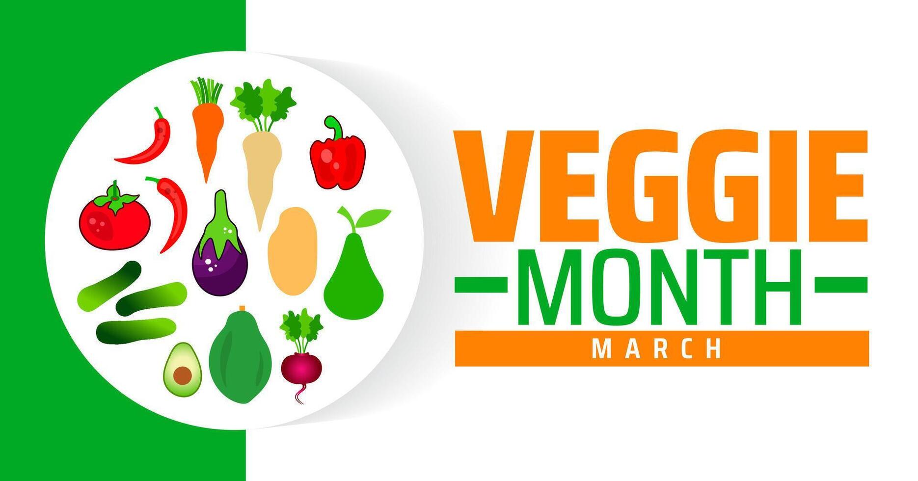 Veggie Month background banner or poster design template. observed every year in March. Holiday concept. Use to any Template, card, poster, placard, template. vector
