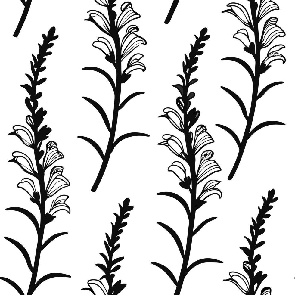 Abstract snapdragon stems seamless tile pattern artistic isolated white background ideal for creative projects posters wallpapers digital media Clean vector