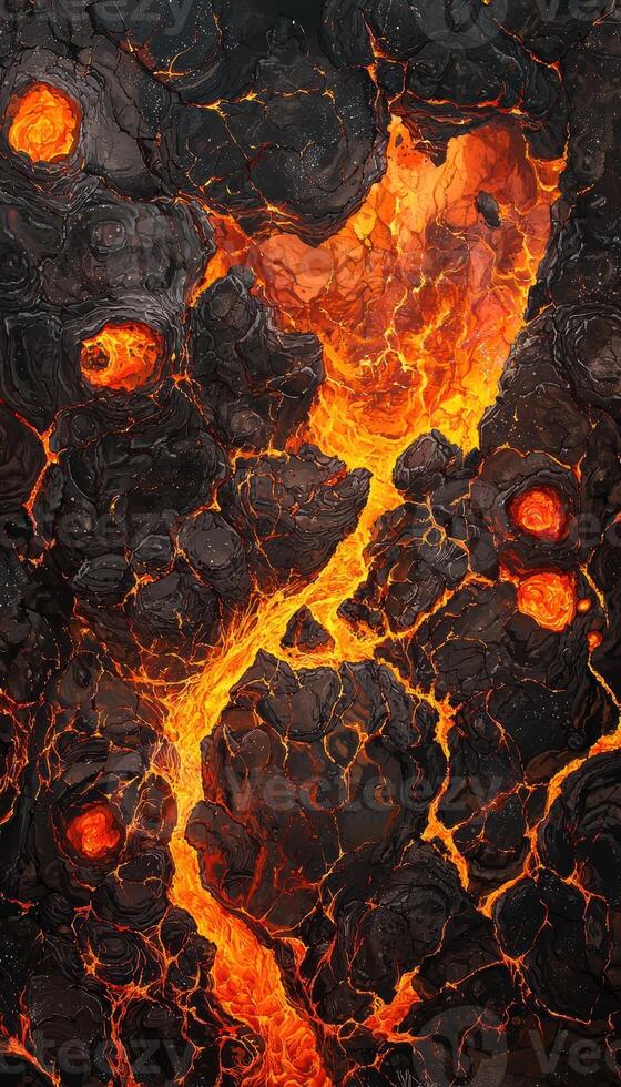 Molten Lava Flowing Over Volcanic Rock in Vivid Orange and Red Textures for Nature Design photo