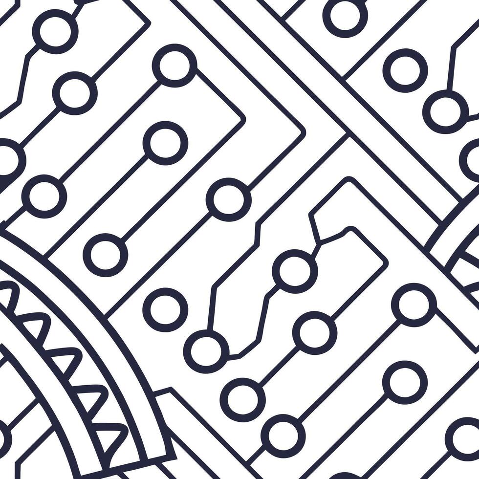 Abstract techno circuits tile design with interlaced digital schematics and circuit motifs isolated white balance delivering futuristic dynamic composition Clean vector