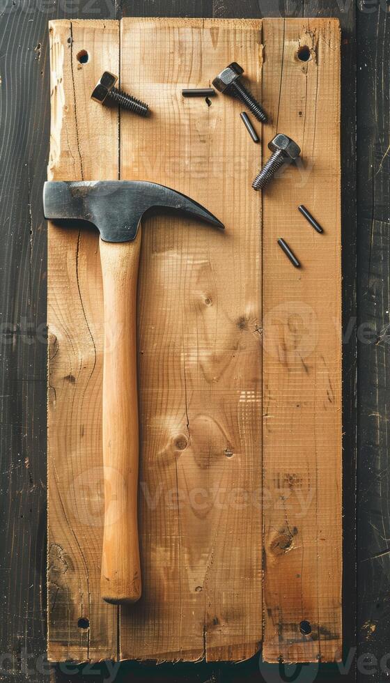 Organized DIY Workspace with Tools for Home Improvement Projects and Woodworking photo