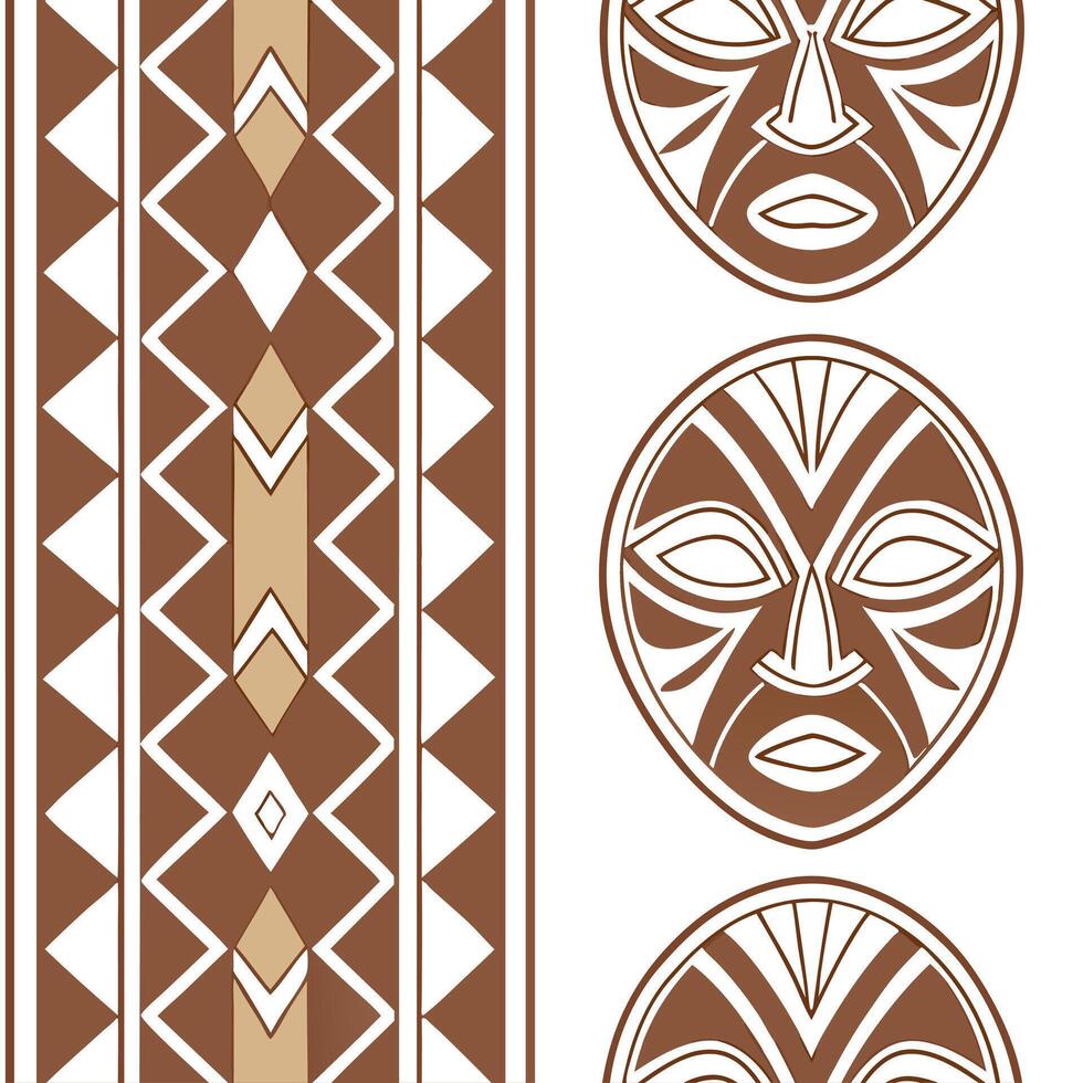 African tribal masks and geometric patterns seamless tile pattern with earthy tones Clean vector