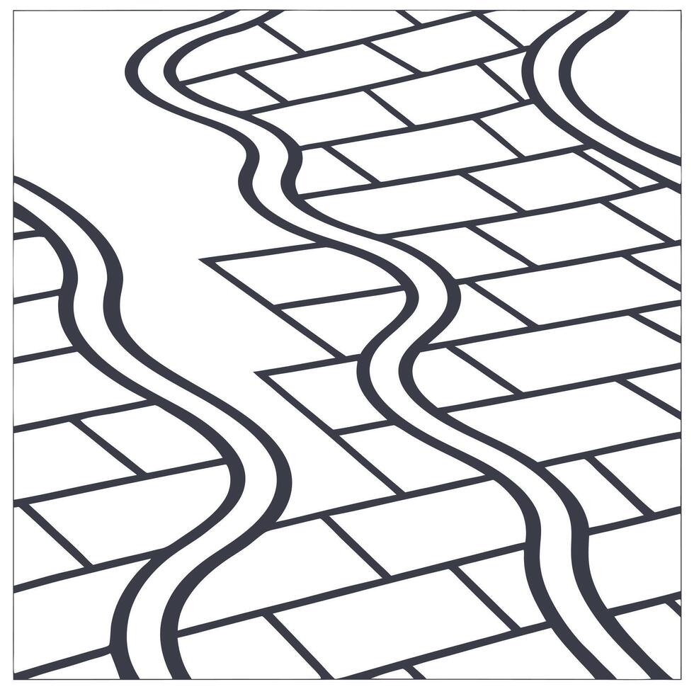 Arrange parallel digital lines with slight curvature offset by open white partitions fostering sharp forward facing tile results Clean vector