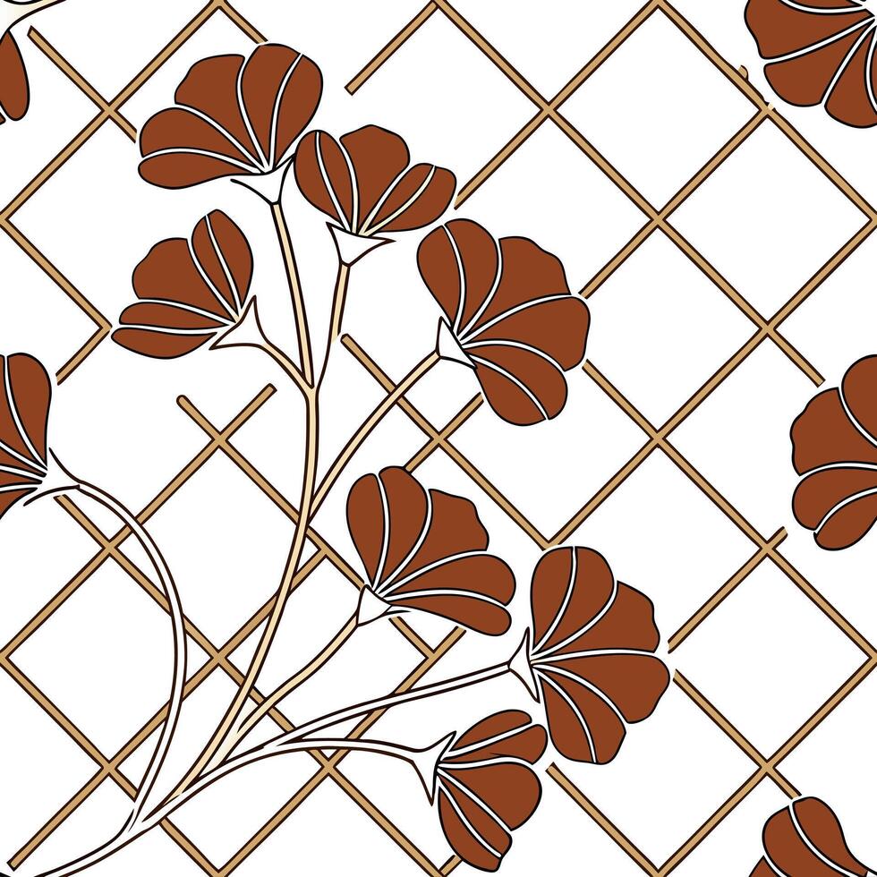 Art deco geranium seamless pattern with metallic accents and geometric elements on white Clean vector