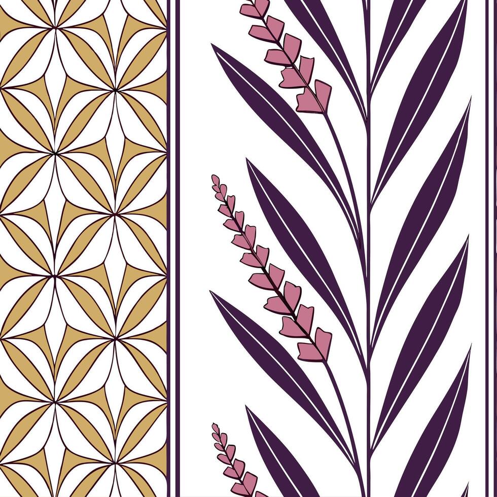Art deco heather seamless pattern with metallic accents and geometric elements on white Clean vector
