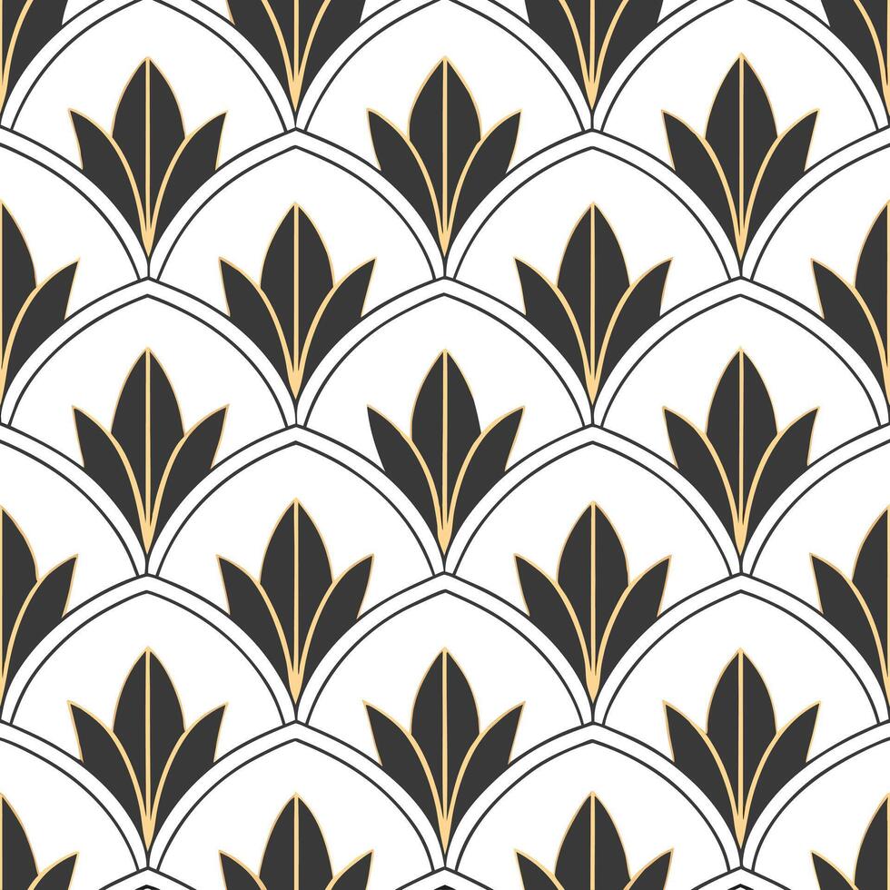 Art Deco inspired seamless tile pattern with geometric floral elements and metallic accents for luxurious interior designs Clean Set 2 vector