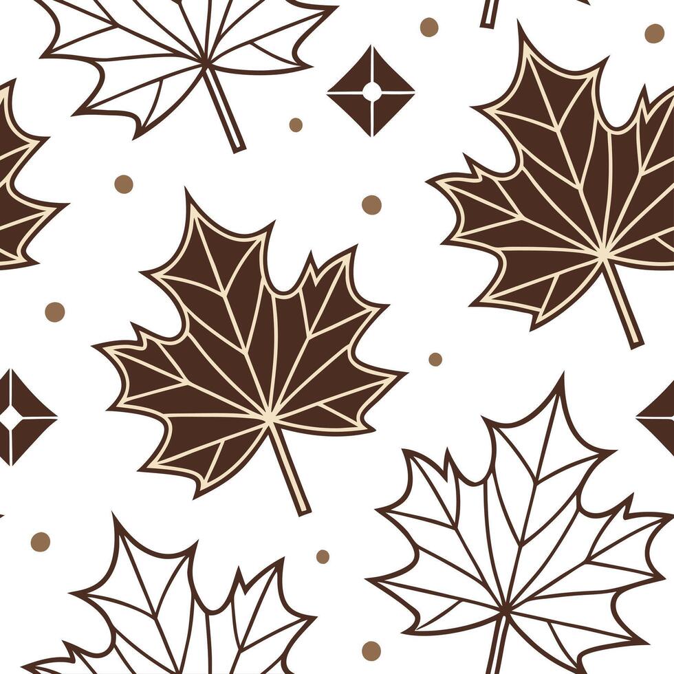 Art deco maple leaves seamless pattern with metallic accents and geometric elements on white Clean vector