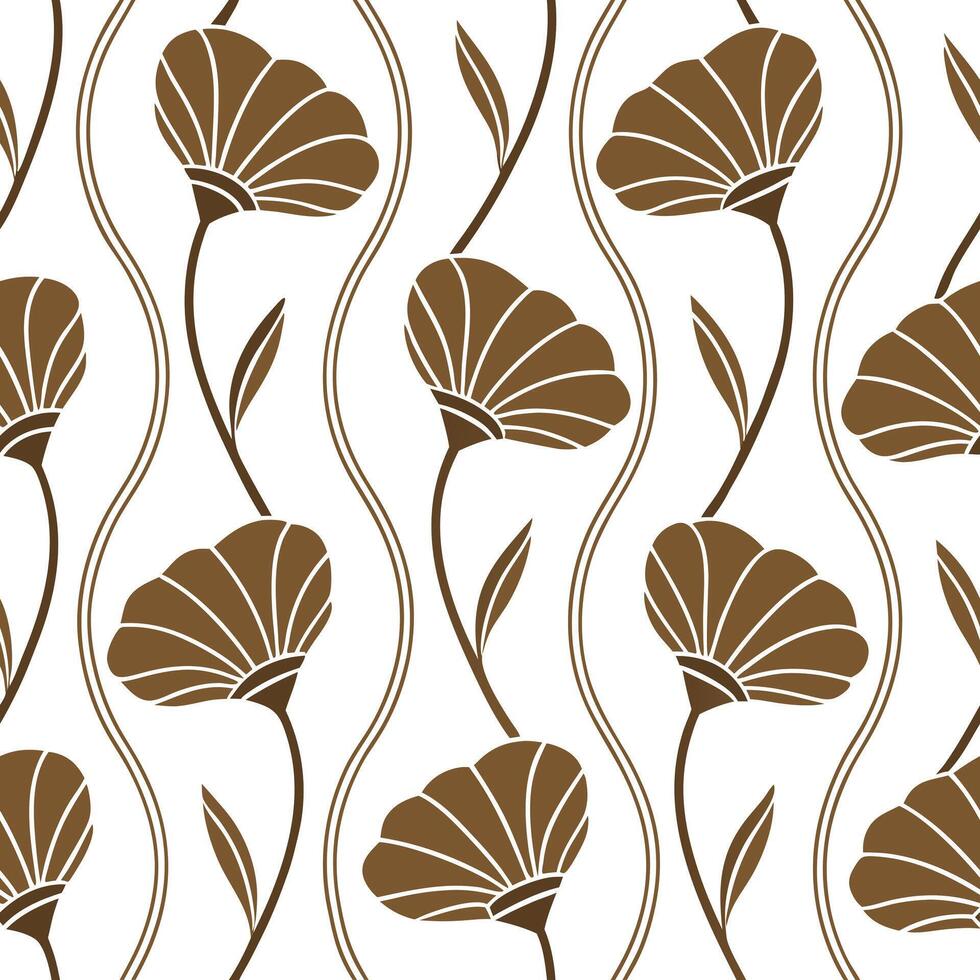 Art Deco poppy seamless tile pattern with symmetrical poppy motifs and gold accents for glamorous interiors Clean vector